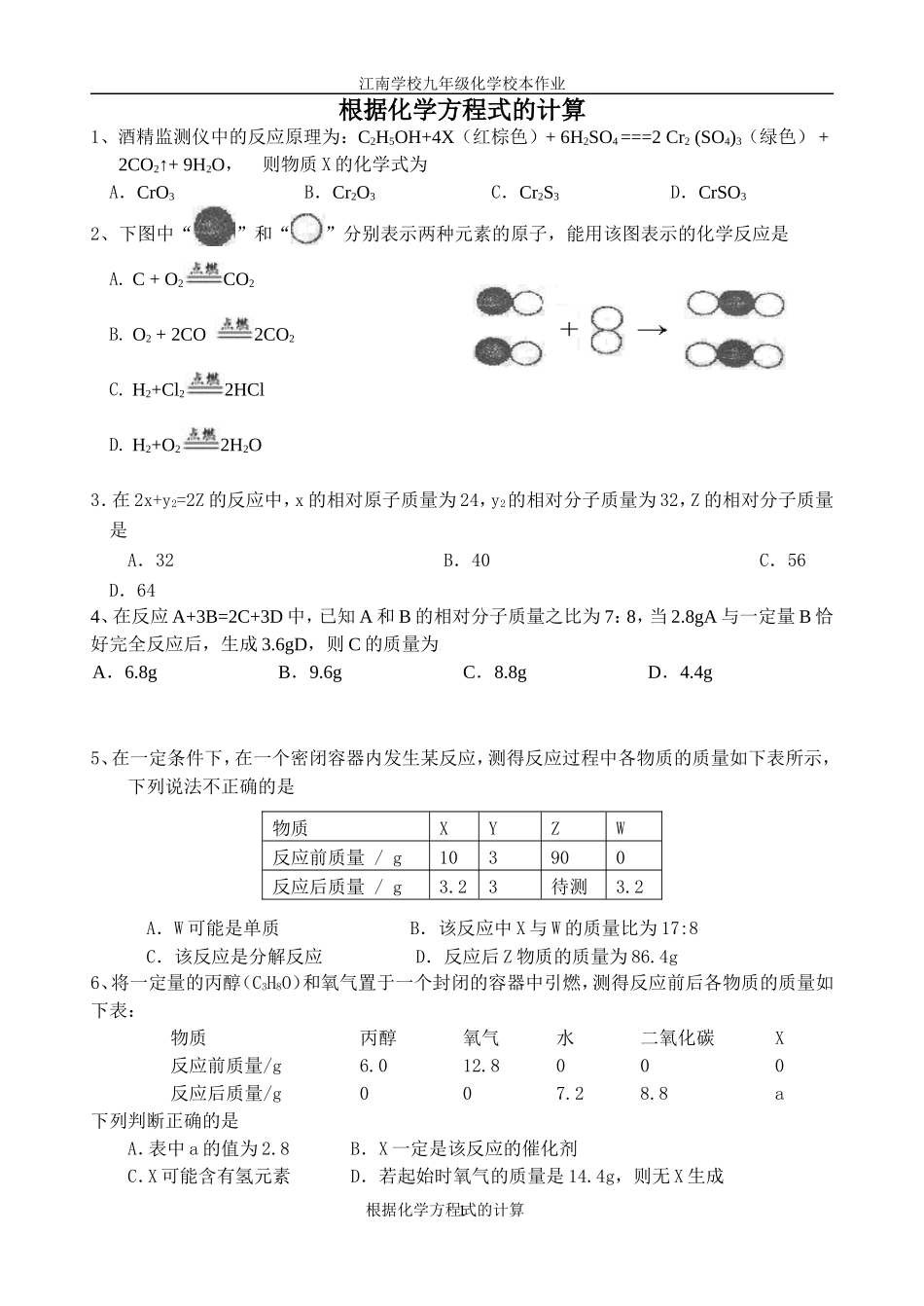 根据化学方程式的计算(类型全)4_第1页