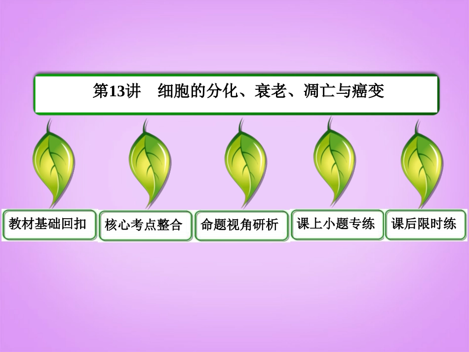 【名师一号】2014届高考生物一轮复习-(基础回扣+考点整合+命题研析+课内外训练)-4-13-细胞的分化、衰老、_第3页