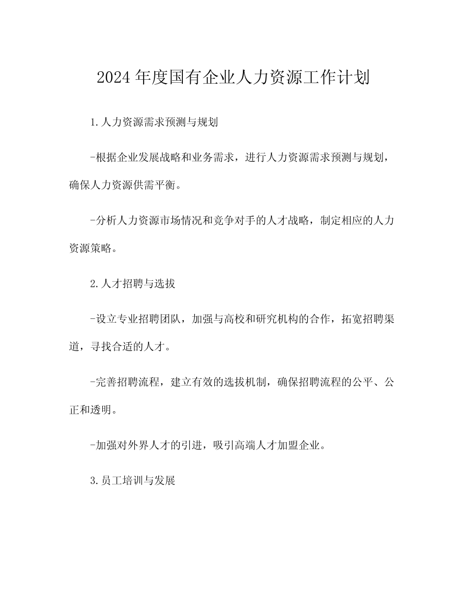 2024年度国有企业人力资源工作计划_第1页