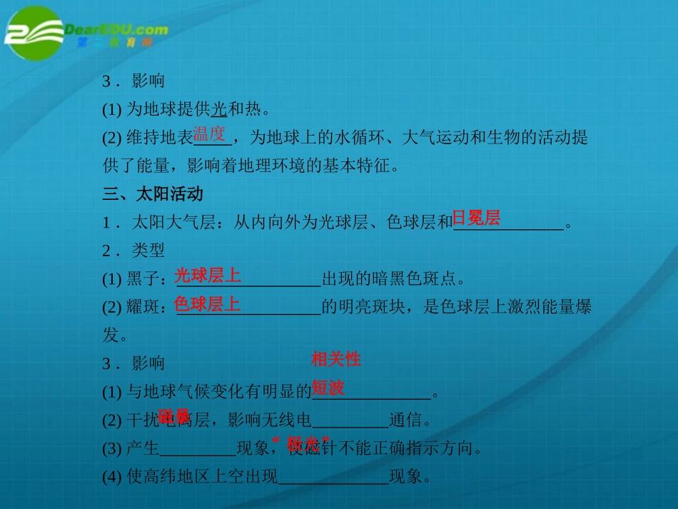 《金版》高中地理-太阳对地球的影响课件-中图版必修1_第3页
