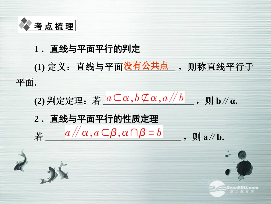 【课堂新坐标】(广东专用)2014高考数学一轮复习-第七章第四节直线、平面平行的判定及其性质配套课件-文_第2页