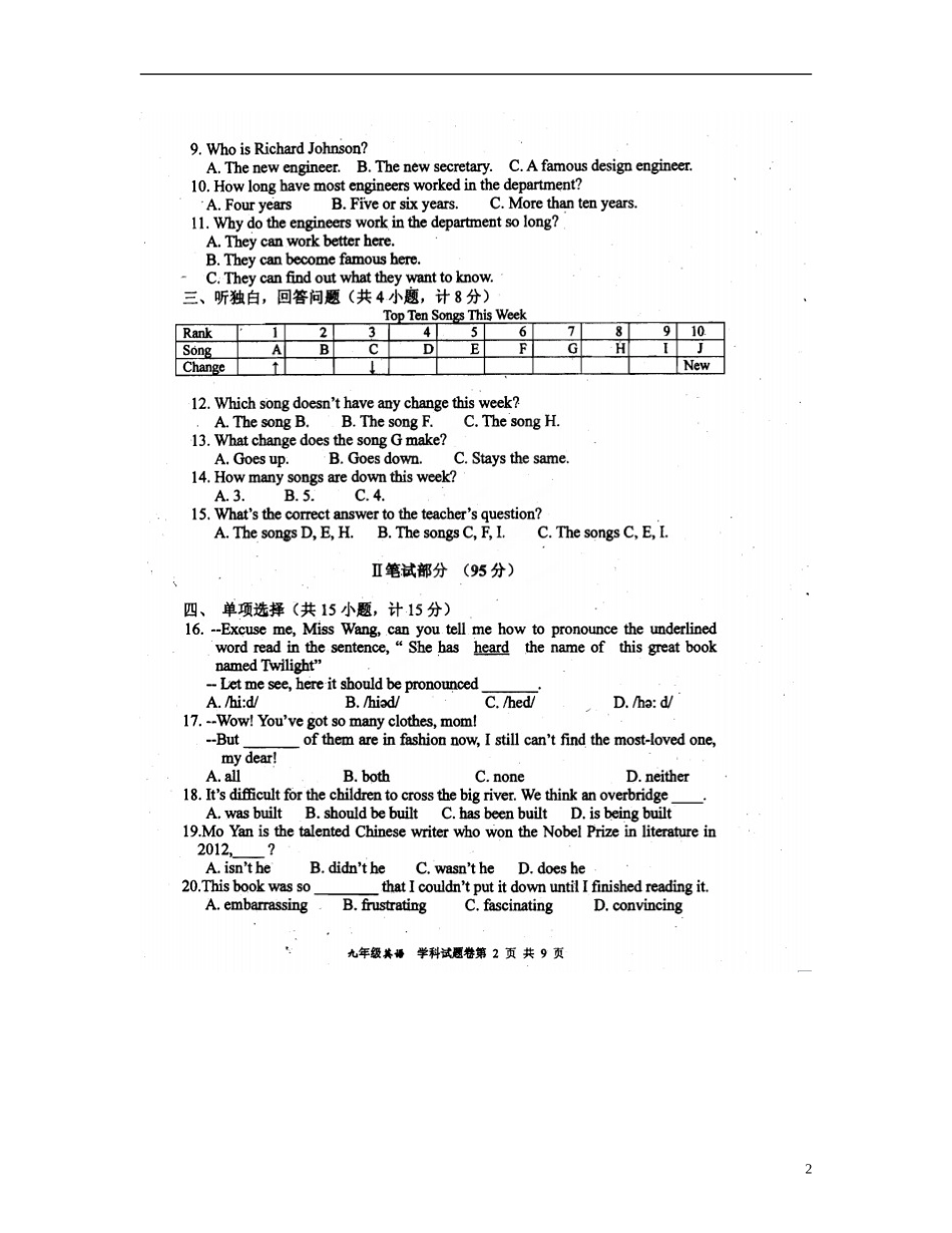浙江省杭州市采荷中学2013届九年级英语质量检测(五)试题(扫描版)_第2页