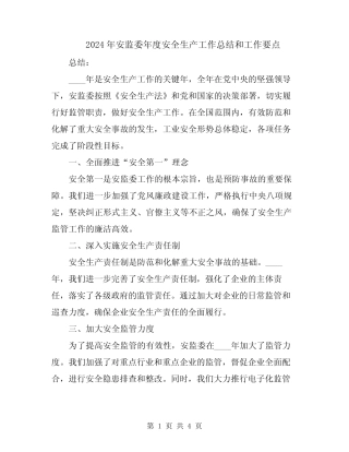 2024年安监委年度安全生产工作总结和工作要点