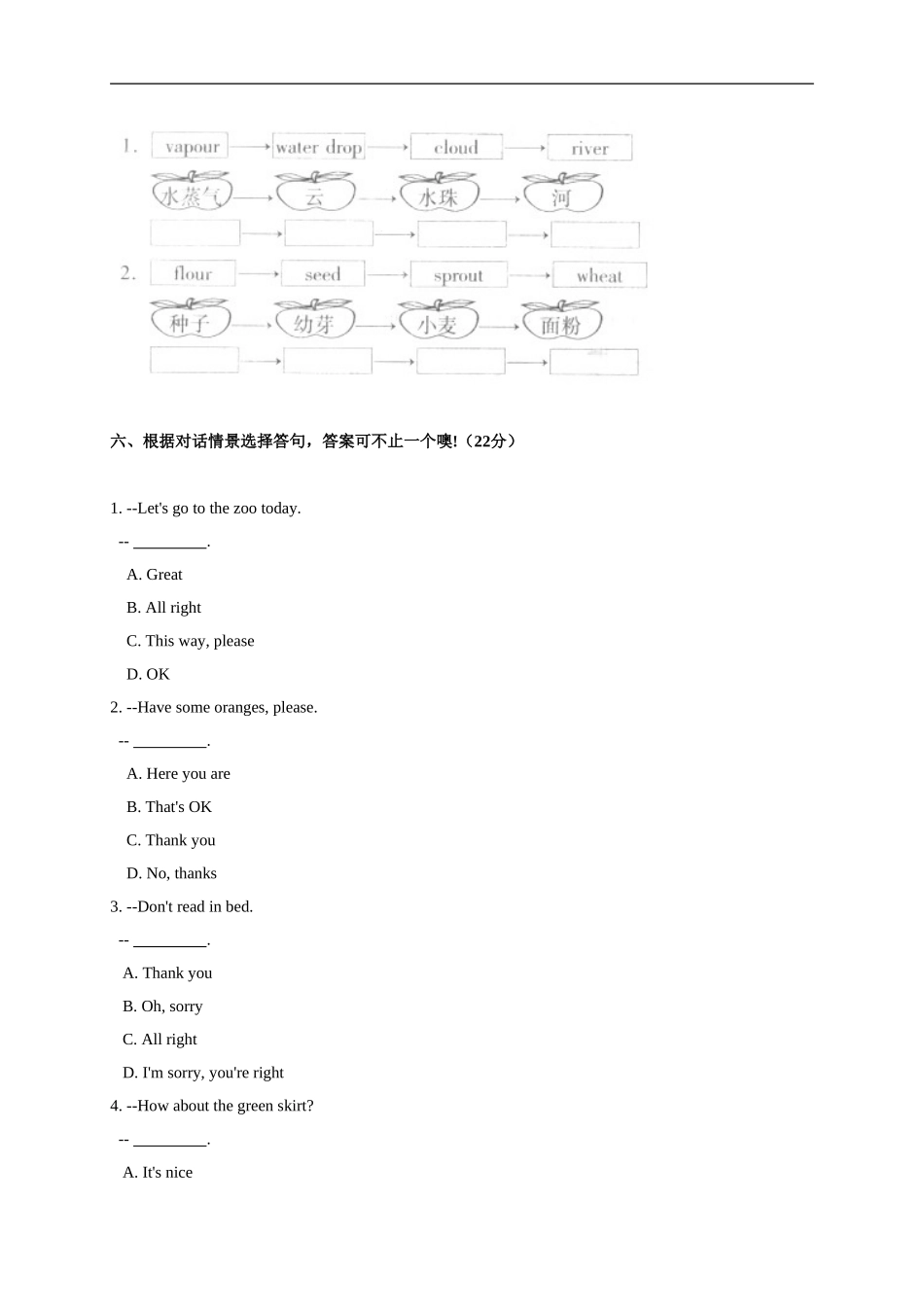 六年级英语上册-Unit-6测试题A-人教版PEP_第3页