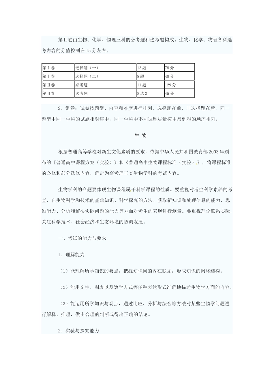 2015年高考考试说明生物_第2页
