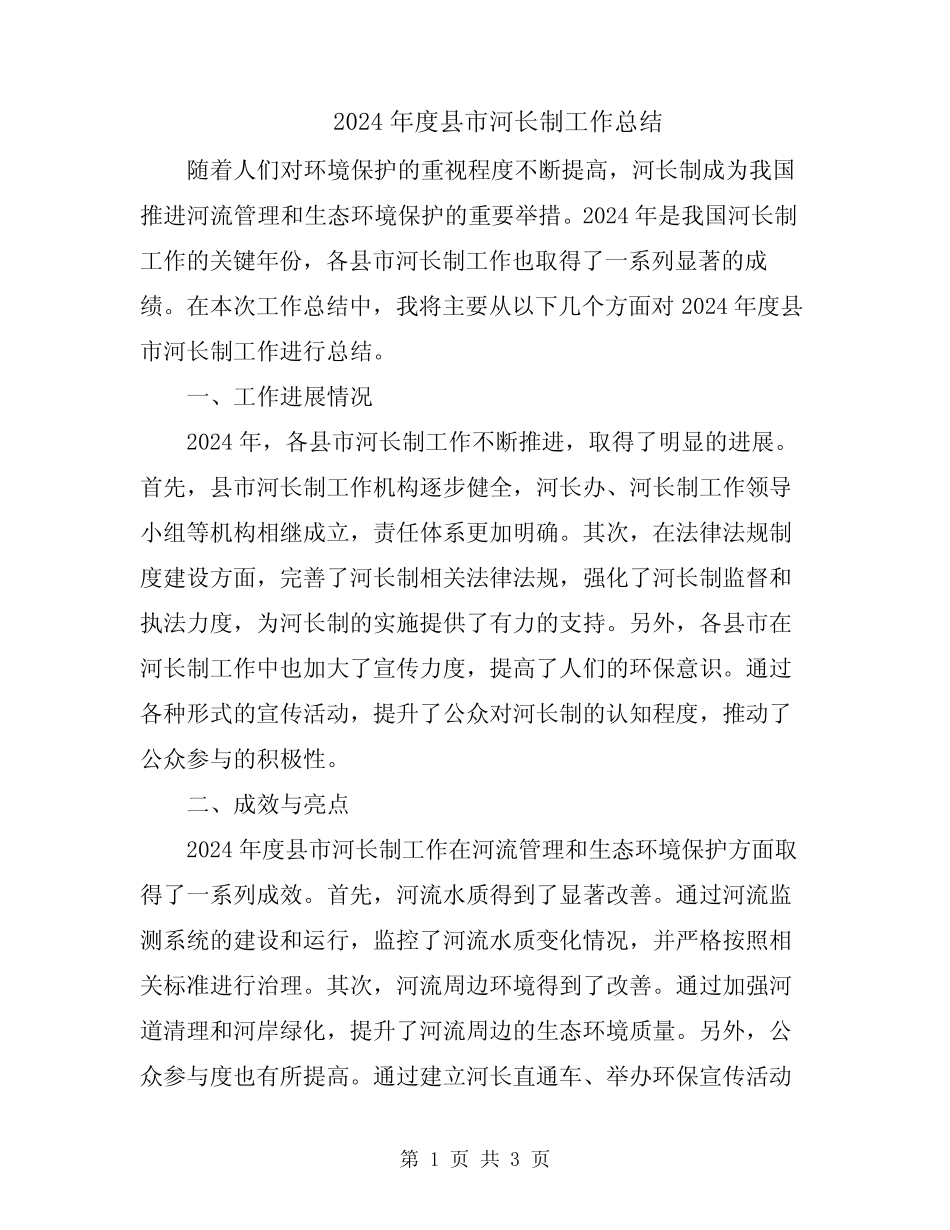 2024年度县市河长制工作总结_第1页