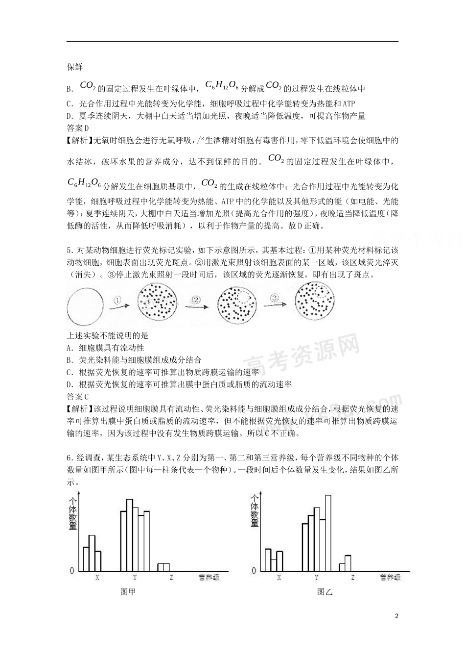 2009年普通高等学校招生全国统一考试理综试题(浙江卷-解析版)_第2页