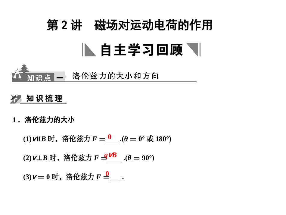 创新设计2011届高考物理一轮复习-第2讲--磁场对运动电荷的作用课件-新人教版选修3-1_第1页