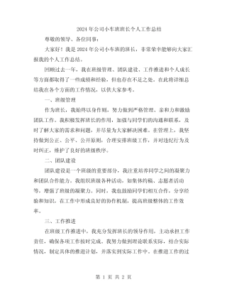 2024年公司小车班班长个人工作总结