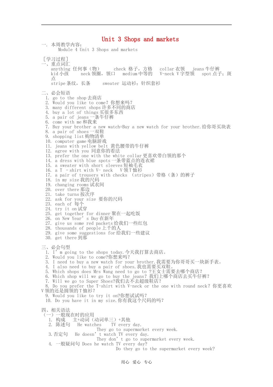 七年级英语下：Module-4-Unit-3-shops-and-markets知识精讲沈阳牛津版_第1页