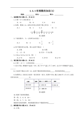 有理数的加法法则.4.1有理数的加法(1)课后练习