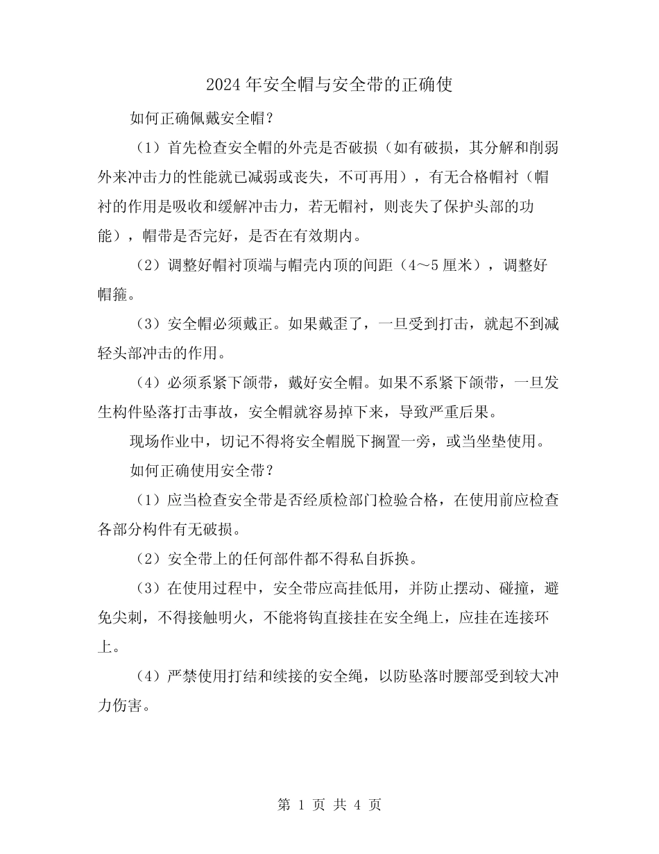 2024年安全帽与安全带的正确使(2篇) _第1页