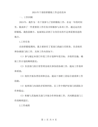 2024年干部挂职锻炼工作总结范本(3篇)