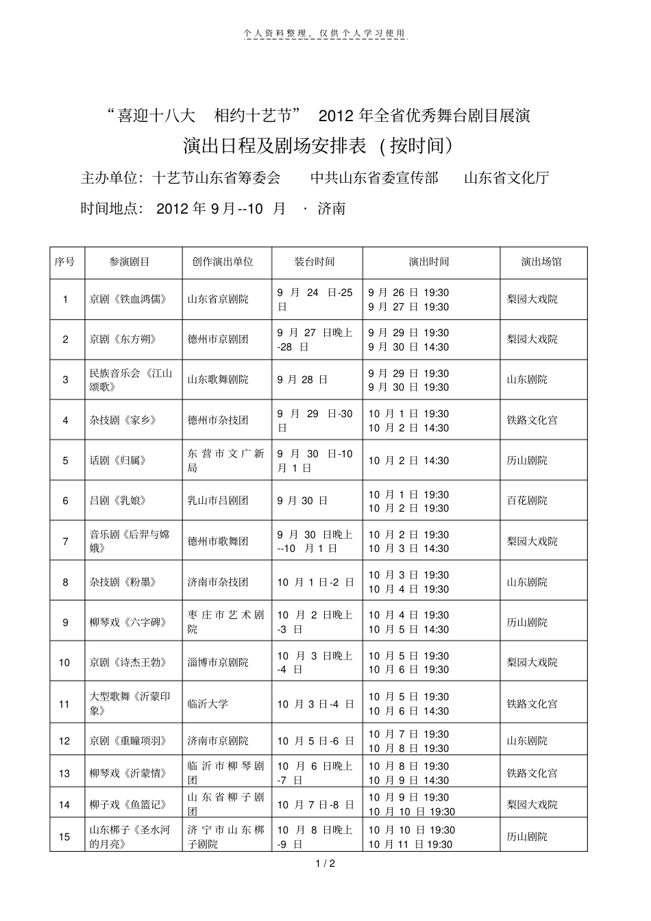 喜迎十八大相约十艺节年全优秀舞台剧目展演_第1页