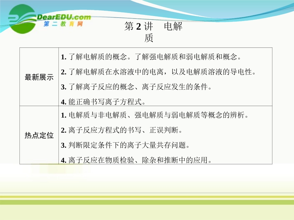 2012高三化学一轮复习-第二章-第2讲-电解质课件-鲁科版_第1页