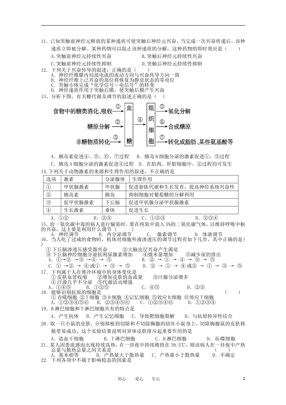 河北省广平县第一中学2011—2012学年高二生物上学期期中考试试题(无答案)_第2页
