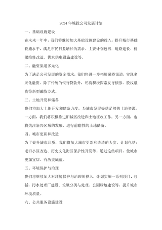 2024年城投公司发展计划
