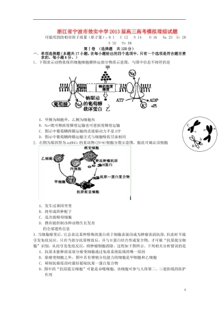 浙江省宁波市效实中学2013届高考理综模拟试题