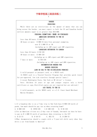 江苏省宁海学校2012届高三英语-阅读训练二