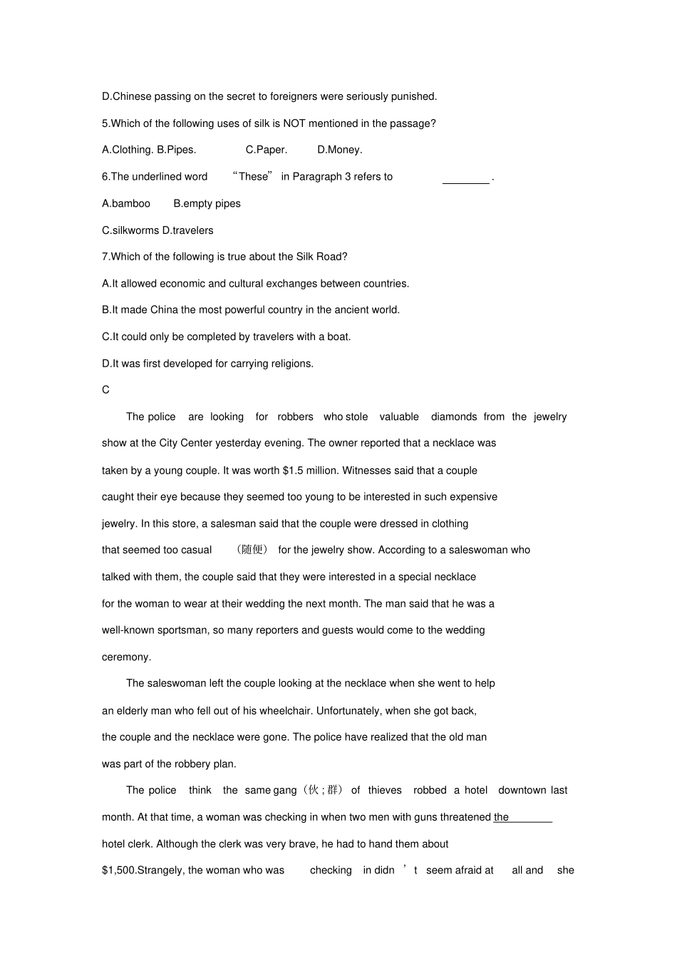 四川2019中考英语二轮复习阅读理解_第3页