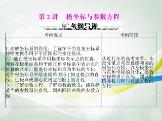 【南方新课堂】2014年高考数学一轮总复习-(基础轻过关+考点巧突破)第十八章-第2讲-极坐标与参数方程课件-