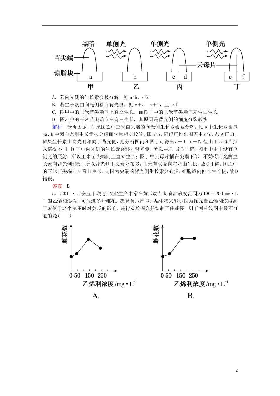 【名师一号】2014届高考生物一轮复习-(基础回扣+考点整合+命题研析+课内外训练)-1-29-植物的激素调节专讲_第2页