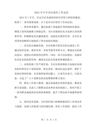 2024年半年全区组织工作总结