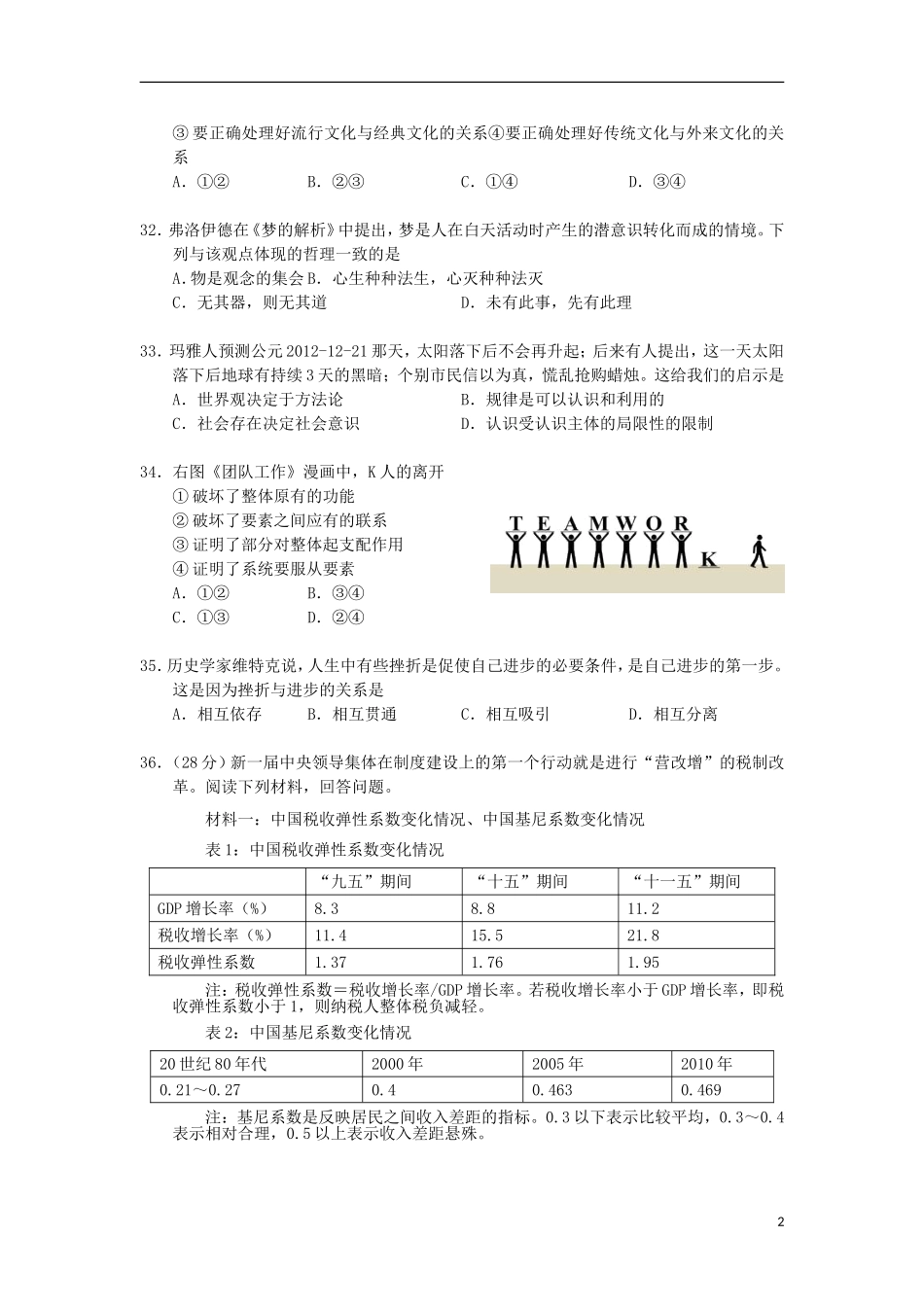广东省汕头市2013届高三政治教学质量测评试题(2013汕头一模)新人教版_第2页