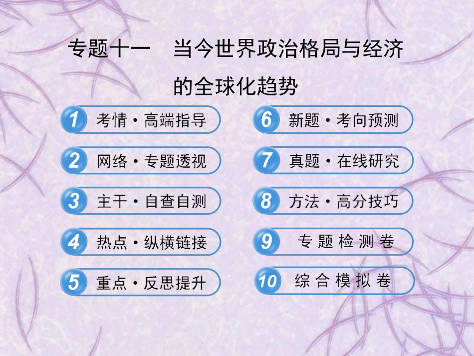 【世纪金榜】2013高考历史二轮复习-专题十一-当今世界政治格局与经济的全球化趋势课件_第1页