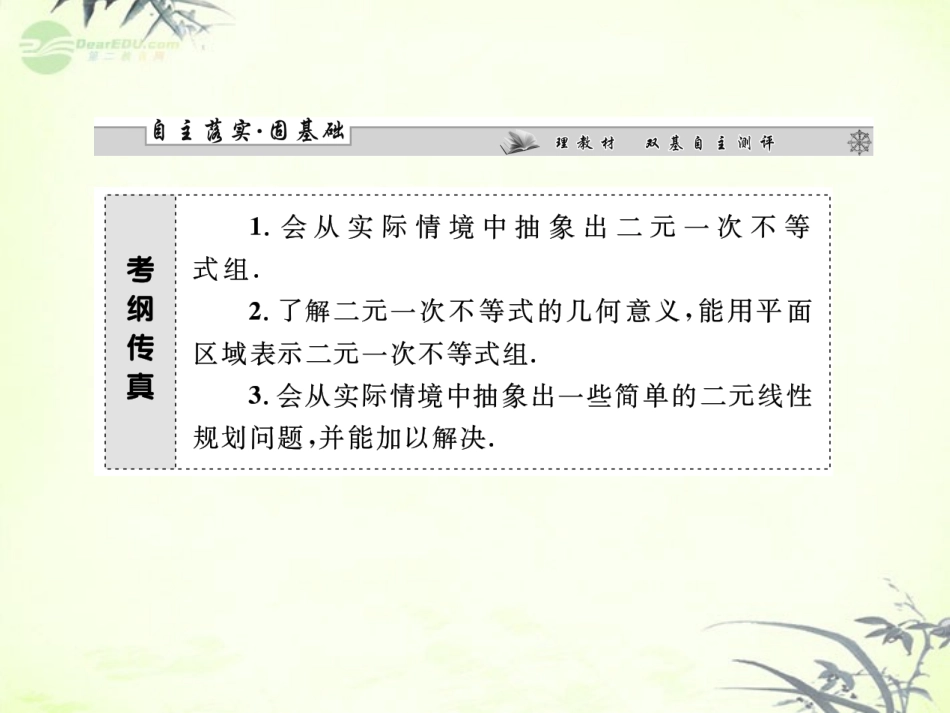 【课堂新坐标】2013届高三数学一轮复习-第6章第3节-二元一次不等式(组)-与简单的线性规划问题课件-文-(广_第2页