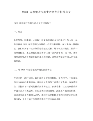 2023巡察整改专题生活会发言材料范文