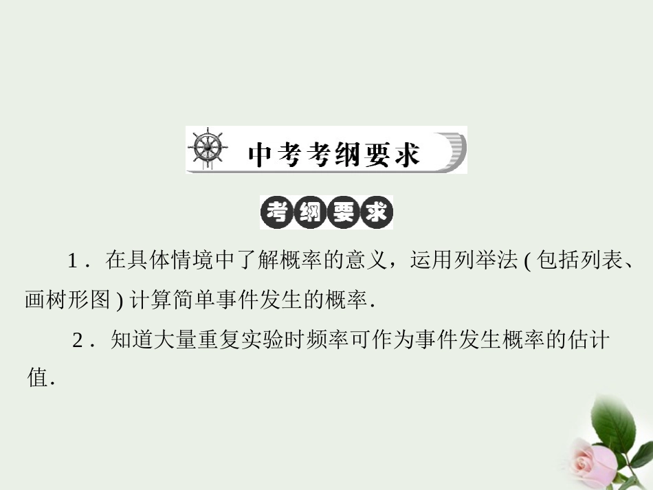 《金牌学案风向标》广东省2012年中考数学总复习-第三部分-第七章--第2讲-概率课件(含10-11真题和12预测试_第2页