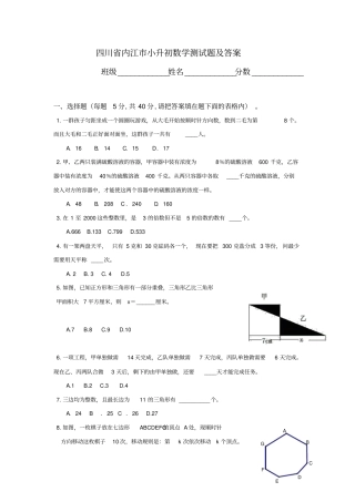 四川内江小升初数学测试题及答案