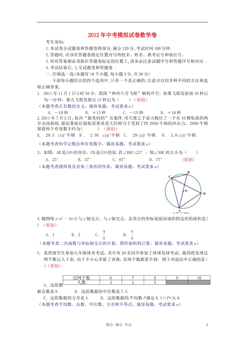 浙江省杭州地区2012年中考数学模拟试题35_第1页