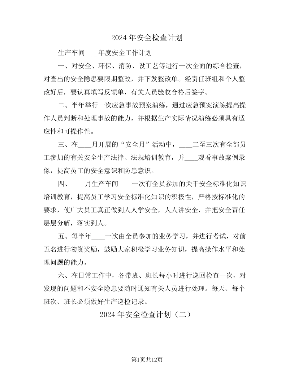 2024年安全检查计划(四篇) _第1页