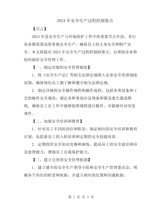 2024年安全生产过程控制要点 