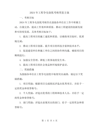 2024年工程争先创优考核奖惩方案 
