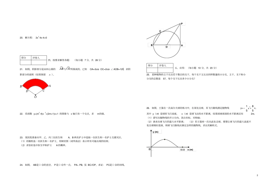 四川岳池秋季九年级数学期末质量检测题试卷新人教版_第2页