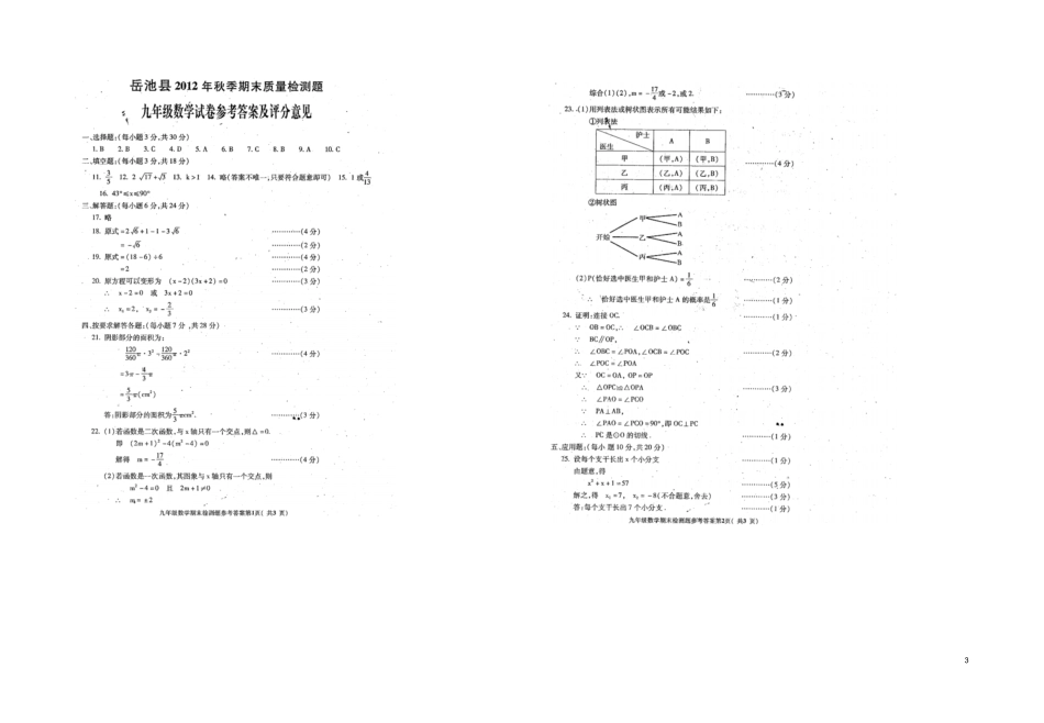 四川岳池秋季九年级数学期末质量检测题试卷新人教版_第3页