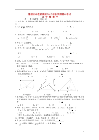 江苏省建湖实中教育集团2013届九年级数学上学期期中试题-苏科版