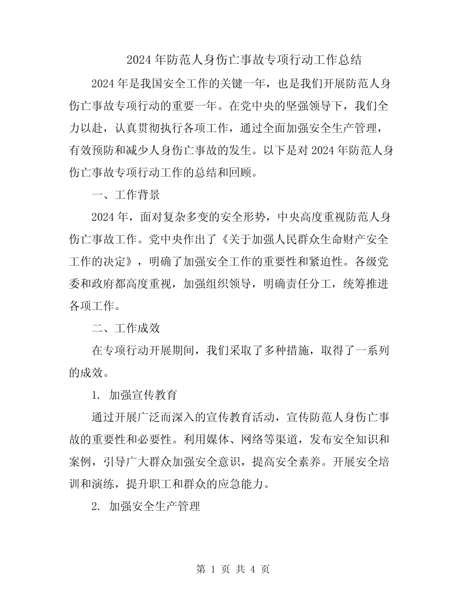 2024年防范人身伤亡事故专项行动工作总结_第1页