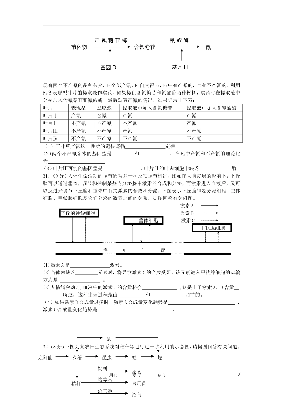 云南省部分名校2012届高三生物第二次联考试题新人教版_第3页