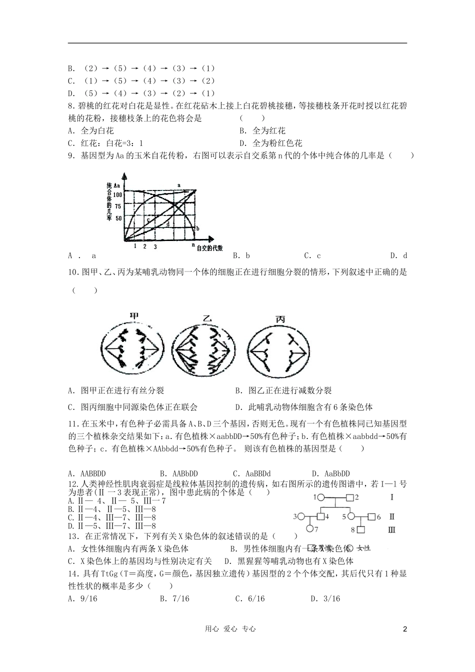 2012高三生物二轮复习综合练习10_第2页