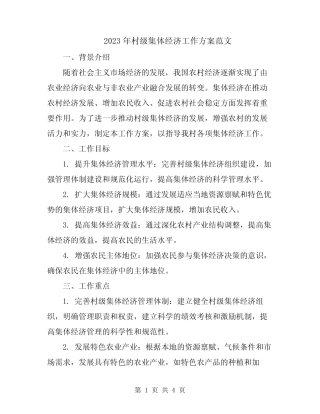 2023年村级集体经济工作方案范文