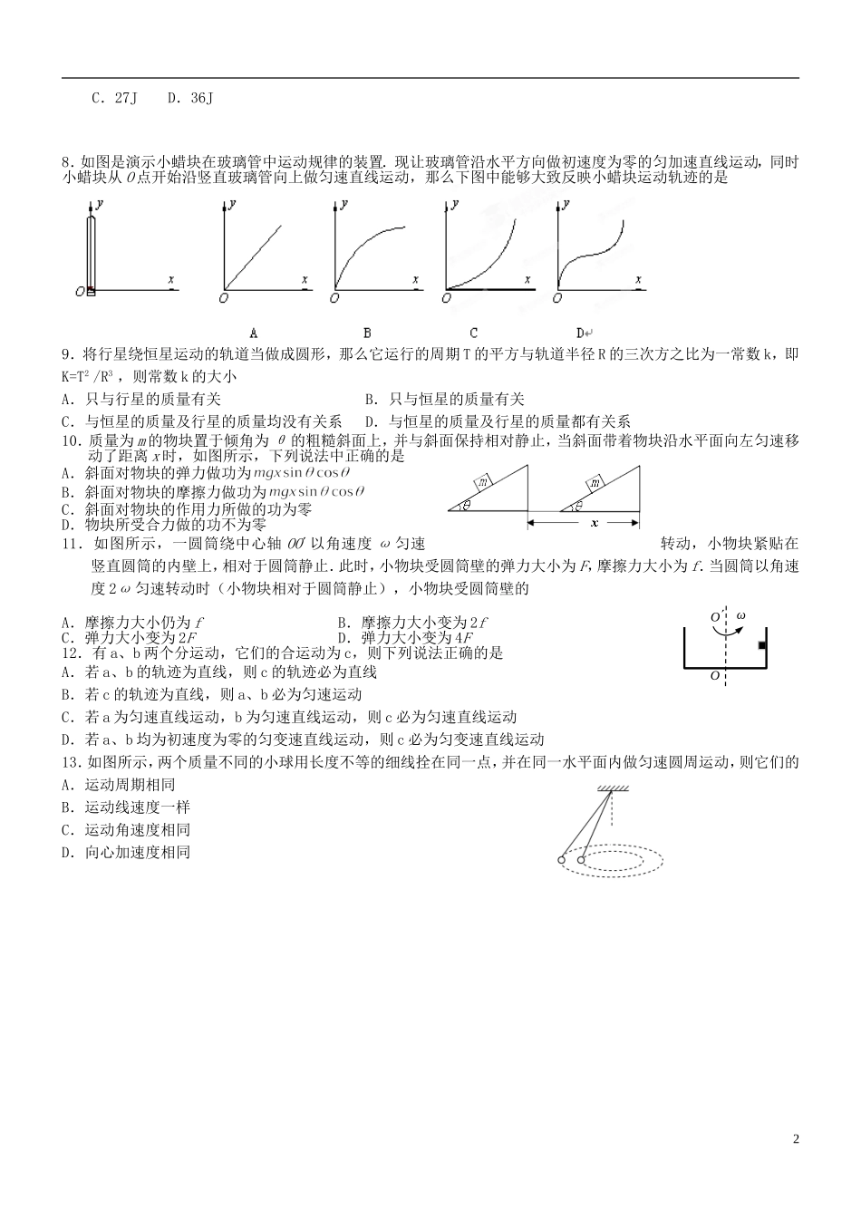 吉林省扶余一中2011-2012学年高一下学期期中考试物理试题_第2页