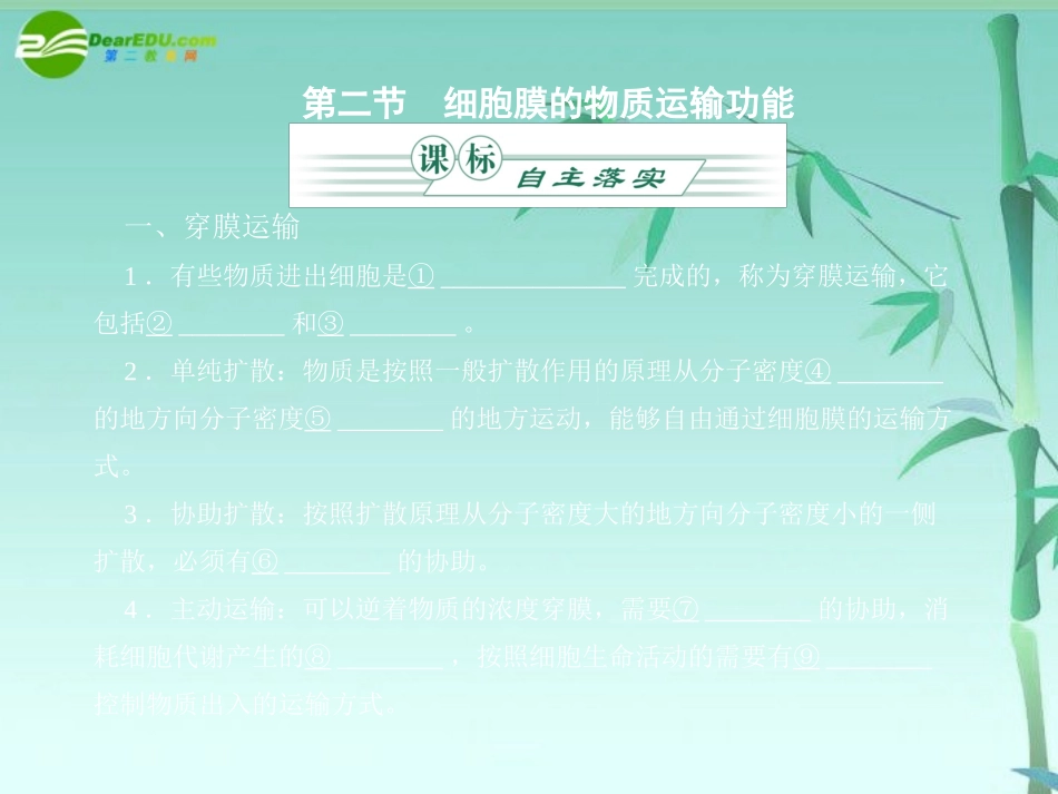 《金版》高中生物-第三单元-第二节细胞膜的物质运输功能课件-中图版必修1_第1页