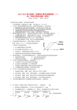 海南省嘉积中学2012-2013学年高二生物下学期教学质量监测试题(二)理-新人教版