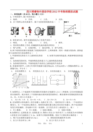 四川省博睿特外国语学校2012级中考物理模拟试题-人教新课标版