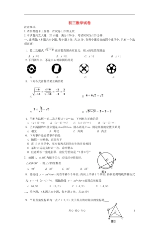 江苏省常州小河中学2011-2012学年九年级数学上学期期末考试试卷-苏科版
