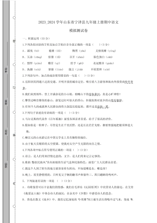 2023_2024学年山东省宁津县九年级上册期中语文模拟测试卷(附答案)